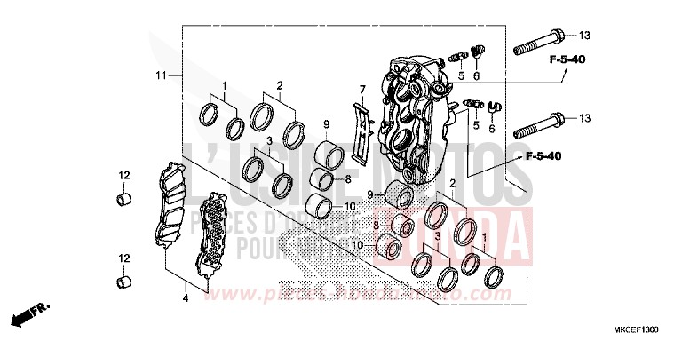 LEFT FRONT BRAKE CALIPER for Gold Wing CANDY ARDENT RED (R367B) from 2019